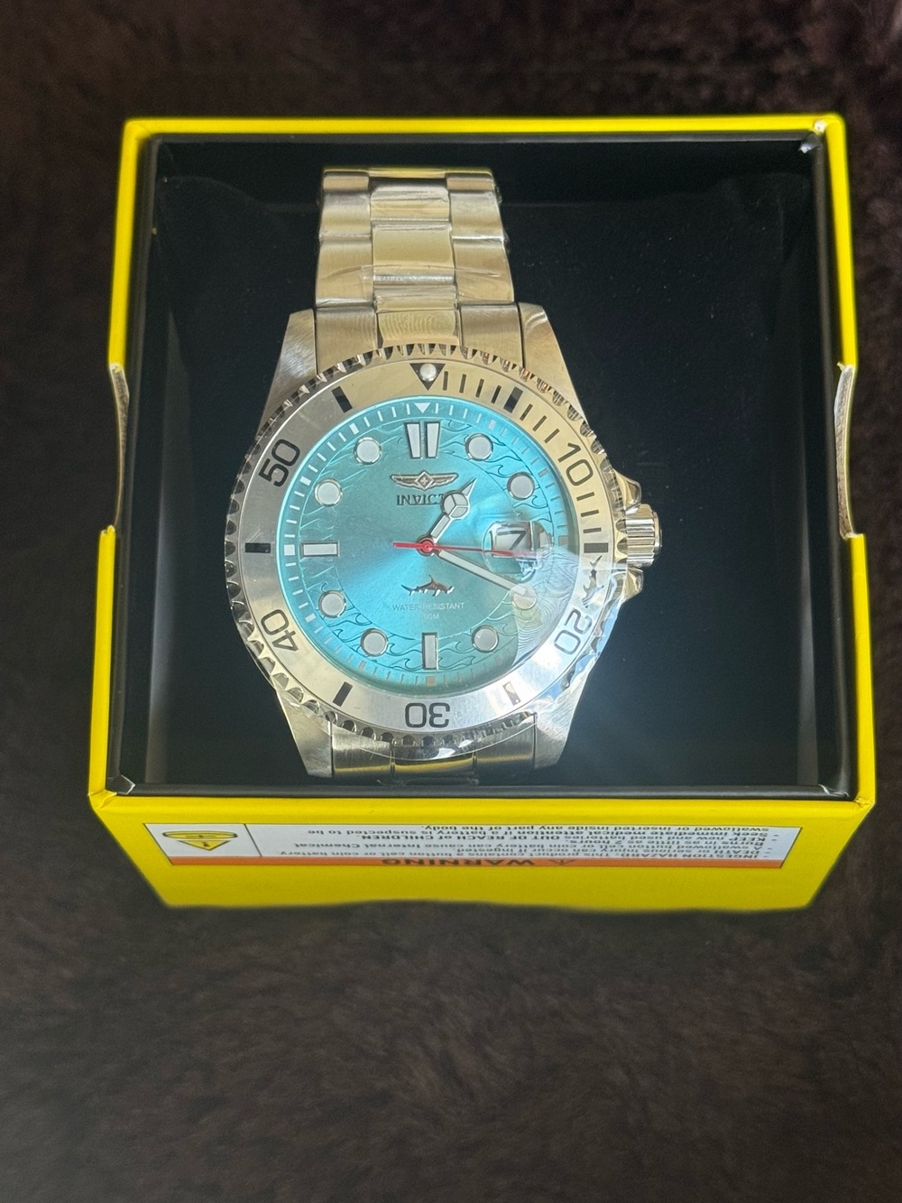 Invicta Men's Silver Watch with Blue Dial and Red Seconds Hand